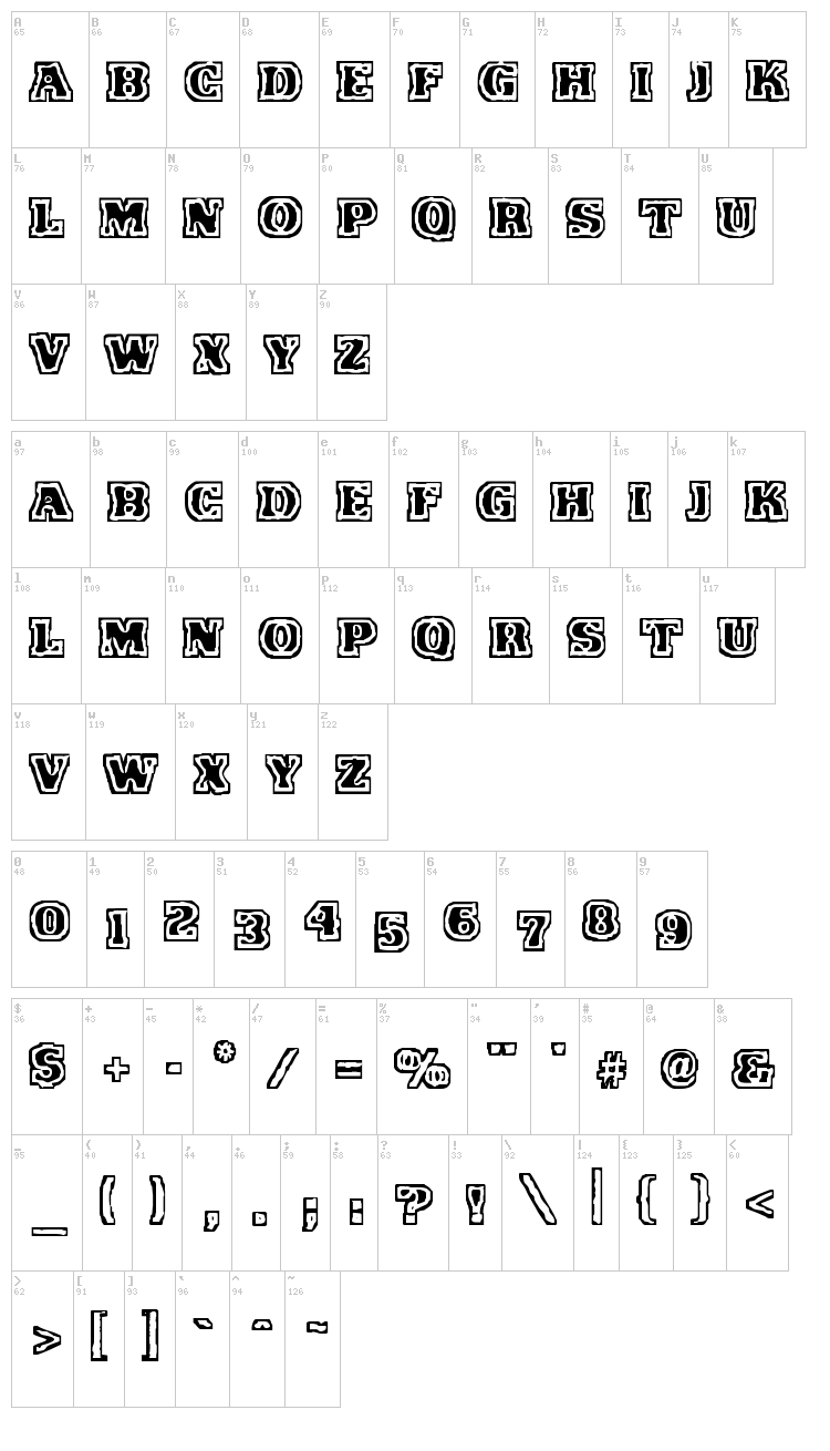 VTC FunkinFrat font map